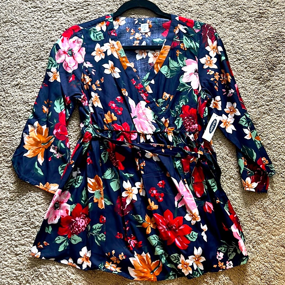 NEW with tags, Small - Old Navy Maternity long sleeve floral blouse, Navy Blue